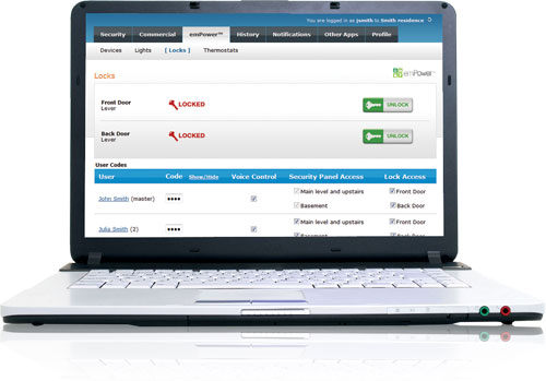 emPower locks control via web and mobile apps